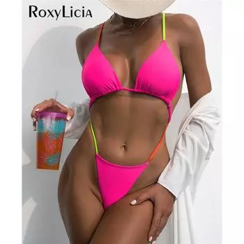 Сексуальные женские купальники с открытой спиной и перекрещенной спиной, экстремальные мини-стринги, цельный купальник, женский купальный костюм, купальный костюм S розовый