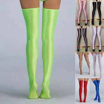 ~Сексуальные женские масляные блестящие высокие прозрачные чулки до колена обтягивающие колготки~ красный