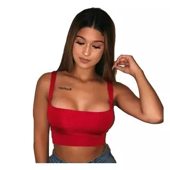 Сексуальные женские однотонные майки на бретелях, жилет, укороченный топ, летние майки без рукавов с разрезом на шее, пляжные женские спортивные майки S чёрный