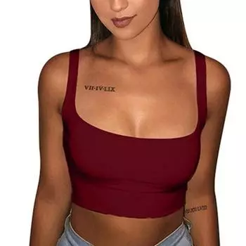 Сексуальные женские однотонные майки на бретелях, жилет, укороченный топ, летние майки без рукавов с разрезом на шее, пляжные женские спортивные майки S чёрный