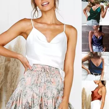 Сексуальные женские однотонные регулируемые повседневные базовые однотонные майки с ремешками L армия зеленый