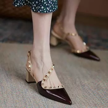 Сексуальные женские сандалии на среднем каблуке, туфли с острым носком, тапочки с открытой пяткой, летние новые трендовые дизайнерские туфли-лодочки, вечерние женские шлепанцы 38
