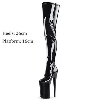 Сексуальные женские сапоги на высоком каблуке для ночного шоу, шпильки, для танцев на пилоне, сапоги до колена, туфли с круглым носком 35 чёрный
