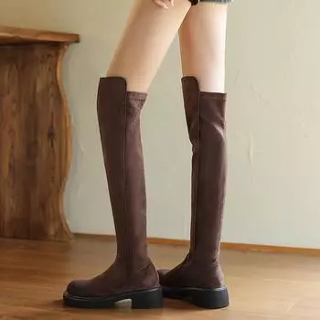 Сексуальные женские сапоги выше колена, эластичные платформы, толстые высокие каблуки, длинные сапоги, женские размеры 34-43, Zapatos De Mujer 35