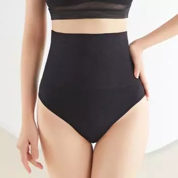 Сексуальные женские стринги с высокой талией, корректирующее белье, однотонные бесшовные корректирующие трусы, нижнее белье, утягивающие трусики L чёрный