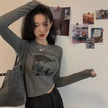 Сексуальные женские топы, женские футболки с длинным рукавом, женские повседневные футболки для девочек, топы Y2K, однотонные ткани S белый