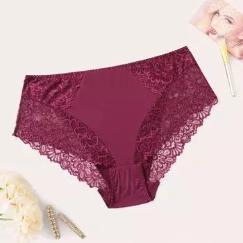 Сексуальные женские трусики больших размеров со средней и высокой талией, цветочное кружево, ультратонкое нижнее белье 0Xl-5Xl, трусы 2XL белый