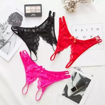 Сексуальные женские трусики кружевные прозрачные бесшовные открытые промежностные сексуальные горячие полые стринги с низкой талией эротическое нижнее белье One size