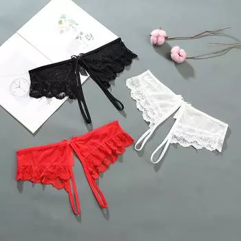 Сексуальные женские трусики с открытой промежностью, прозрачные стринги, стринги, однотонное нижнее белье с бантом 191 S