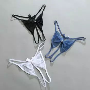 Сексуальные женские трусики с открытой промежностью, прозрачные стринги, стринги, однотонное нижнее белье с бантом, 189 one size