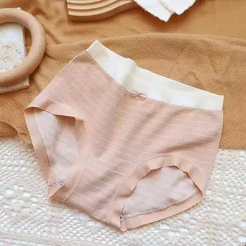 Сексуальные женские трусики со средней талией контрастного цвета, бесшовные дышащие мягкие бантики с декором, женское нижнее белье, женская интимная одежда кофейный