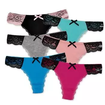 Сексуальные женские трусики-стринги, хлопковые стринги, кружевные прозрачные трусы, трусы-бикини, нижнее белье, 6 шт./лот M чёрный