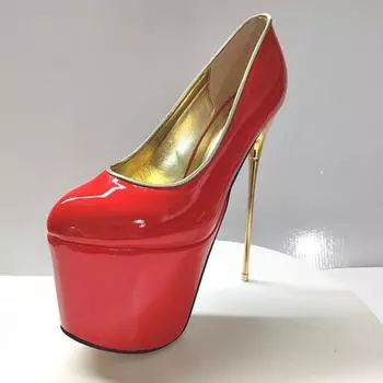 Сексуальные женские туфли-лодочки для стриптиза на платформе Модель для танца на пилоне Высокие каблуки Туфли для ночного клуба Туфли с круглым носком 34 красный