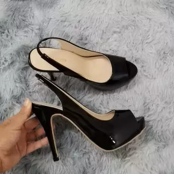 Сексуальные женские туфли с открытым носком на высоком каблуке, босоножки на платформе, туфли для вечеринки и свадьбы, повседневные элегантные туфли на шпильке, эластичная обувь 35 чёрный