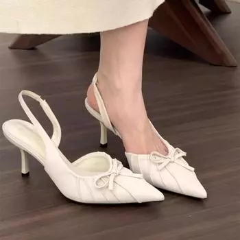 Сексуальные женские туфли-лодочки с бабочкой-узлом, модные сандалии с острым носком и тонким каблуком, вечерние платья, мюли, туфли 35