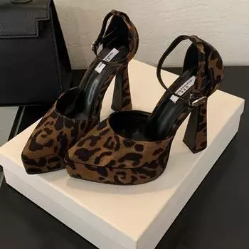 Сексуальные женские туфли-лодочки с острым носком на платформе, босоножки на высоком толстом каблуке для вечеринок для женщин 35