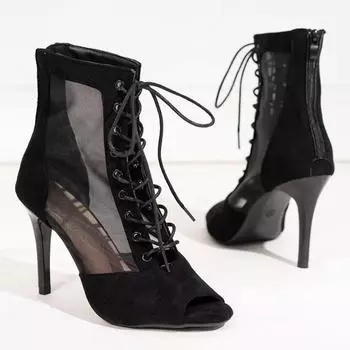 Сексуальные женские туфли на шпильках для латинских танцев, бальные туфли для танго, сальсы, танцевальные ботинки на шнуровке с мягкой подошвой, сетчатые ботинки для вечеринок 9 см 41
