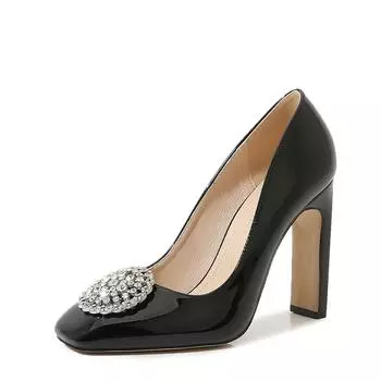 Сексуальные женские туфли на высоком каблуке, женские туфли для вечеринок, брендовые женские туфли-лодочки, размер плюс 42, со стразами, черного и красного цвета, супер высокий каблук 10 см, A4773 4.5 чёрный