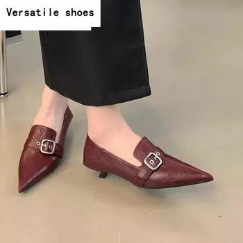 Сексуальные женские туфли с острым носком на шпильках, кожаные туфли, осенний тренд бренда, новые элегантные туфли для вечеринок в стиле ретро, женские туфли Zapatos 35