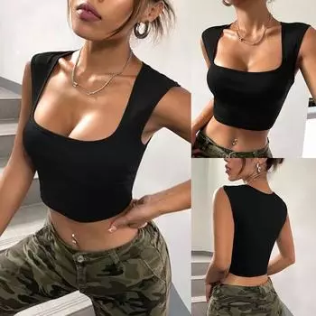 Сексуальные женские укороченные топы без рукавов с квадратным вырезом, спортивный жилет для йоги, клубная одежда, блузка