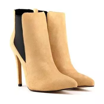 Сексуальные женские зимние сапоги из флока с острым носком, на шпильках, на высоких каблуках, на щиколотку, для женщин 35 красный