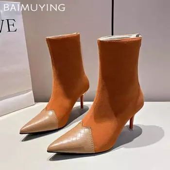 Сексуальные зимние ботильоны на высоком каблуке, женские замшевые элегантные туфли с острым носком, женские зимние готические мотоциклетные ботинки 2024 года 34 чёрный