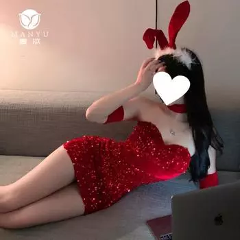 Сексуальный бархатный костюм рождественского кролика с пайетками, соблазнительный, можно носить на улице One size fits all [80-62.5 kg]