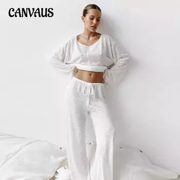 Сексуальный белый модный пижамный костюм с длинными рукавами и брюками для женской домашней одежды S белый