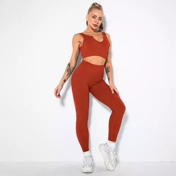 Сексуальный бесшовный вязаный нить, сексуальный спортивный жилет, брюки, костюм для йоги, женский модный однотонный универсальный комплект S