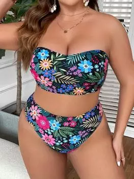 Сексуальный бикини 2025 года, купальник-бандо, женский купальник, женский комплект бикини, женский купальный костюм из двух частей, женский пляжный 0XL чёрный