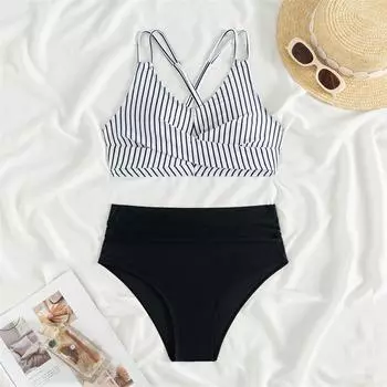 Сексуальный бикини новый купальник женский пуш-ап купальники на шнуровке бикини комплект с высокой талией стринги купальный костюм женский летний пляжный из двух частей M