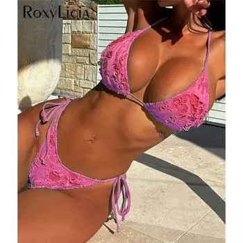 Сексуальный бикини с лямкой на бретельках, женский купальник, женский купальник из двух частей, комплект бикини, купальный костюм, купальный костюм S зелёный