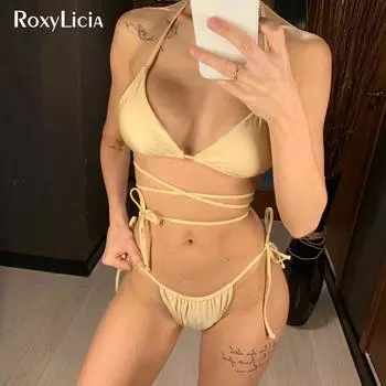 Сексуальный бикини с запахом, новый купальник, женский купальник, женский комплект бикини, бразильский купальный костюм S чёрный