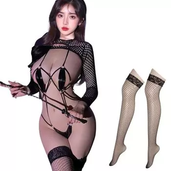 Сексуальный блестящий бондаж экстремальный косплей купальник с высокими ножками нижнее белье бебидолл нижнее белье черные чулки сетчатые колготки комплект костюм королева эротический [MORApink]