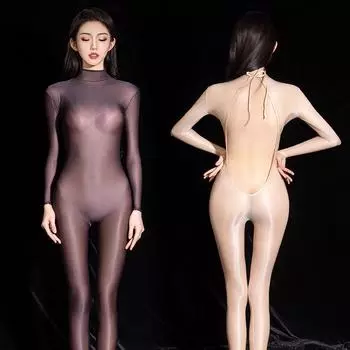 Сексуальный блестящий комбинезон с маслом, женские колготки, прозрачные, с открытой спиной, облегающие колготки, трико для взрослых, пар, секс-порно, одежда One Size
