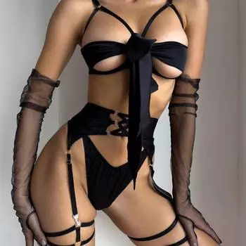 Сексуальный бондаж, полые пояса, длинные перчатки и нагрудные ремни, комплект нижнего белья