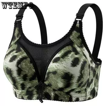 Сексуальный бюстгальтер для женщин с антипровисающим леопардовым принтом, антибликовый бюстгальтер больших размеров, антипровисающий бюстгальтер без косточек, тонкий бюстгальтер 38/85B зелёный