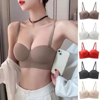 Сексуальный бюстгальтер пуш-ап с половиной чашки, женский сплошной цвет, боковая коллекция, беспроводное утолщенное поддерживающее нижнее белье с защитой от провисания L красный
