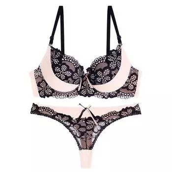 Сексуальный бюстгальтер с цветным дизайном Collision, ажурная кружевная вышивка, комплект женского нижнего белья Hotsweet, нижнее белье + стринги 34/75 чёрный
