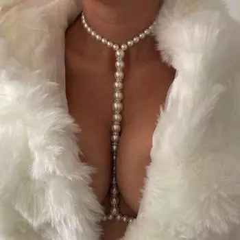 Сексуальный бюстгальтер с искусственным жемчугом, летняя пляжная цепочка для бикини с искусственным жемчугом