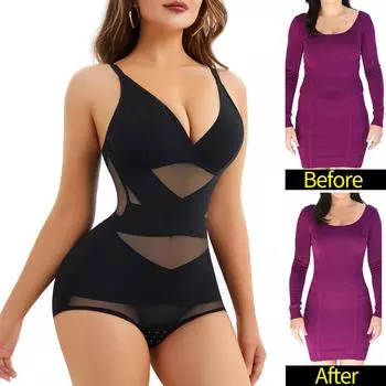 Сексуальный бюстгальтер с V-образным вырезом, боди, корректирующее белье для женщин, комбинезон с контролем живота, топы, тренажер для талии, формирователь всего тела, подтягивающие трусы, трико, комбинезон M чёрный