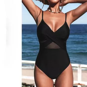 Сексуальный цельный бикини треугольный купальник женский купальник с высокой талией для горячего весеннего отпуска S чёрный