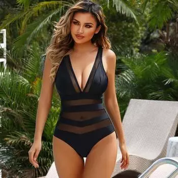 Сексуальный цельный купальник для похудения в европейском и американском стиле для женщин S чёрный