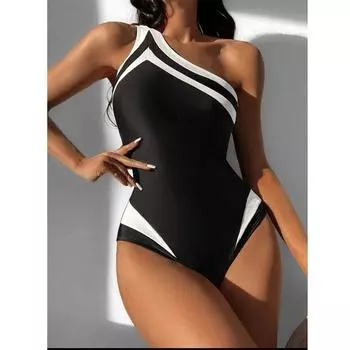 Сексуальный цельный купальник на одно плечо с контрастной перевязкой для женщин, купальный костюм с эффектом пуш-ап, бразильское боди, монокини