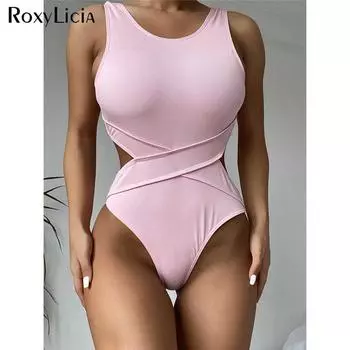 Сексуальный цельный купальник с вырезами и подкладкой, женский купальник, женский купальный костюм с высоким вырезом в рубчик, купальный костюм для женщин S оранжевый