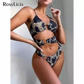 Сексуальный цельный купальник с принтом на животе и вырезом, женский купальник, женские кольца с мягкой подкладкой, купальный костюм, купальный костюм, купальный костюм, La S чёрный