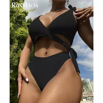 Сексуальный цельный купальник с асимметричным вырезом, женский купальник, женский купальный костюм с высокими штанинами и мягкой подкладкой, купальный костюм для плавания S чёрный