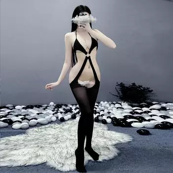 Сексуальный цельный секс-костюм для женщин без промежности, соблазнительные чулки, прозрачная сетчатая одежда с вырезом на шее one size fits all
