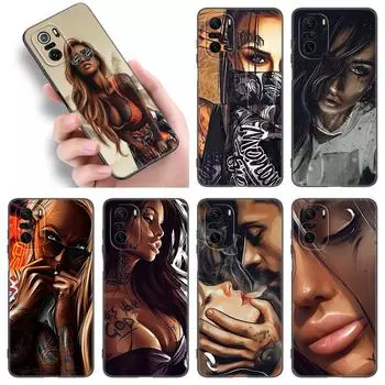 Сексуальный чехол для телефона с татуировкой для девочек для Xiaomi POCO F2 F3 M2 M3 M4 X3 X4 Pro NFC F4 GT 5G F1 X2 C3 C31 C40 M5S, черный чехол из ТПУ Xiaomi POCOphone F1