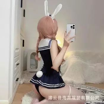 Сексуальный двухмерный купальник-кролик в форме колледжа с застежкой на лямках и открытой промежностью Average size
